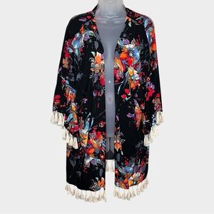 UMGEE Floral Kimono Topper in Black with Multicolor Print Size XL